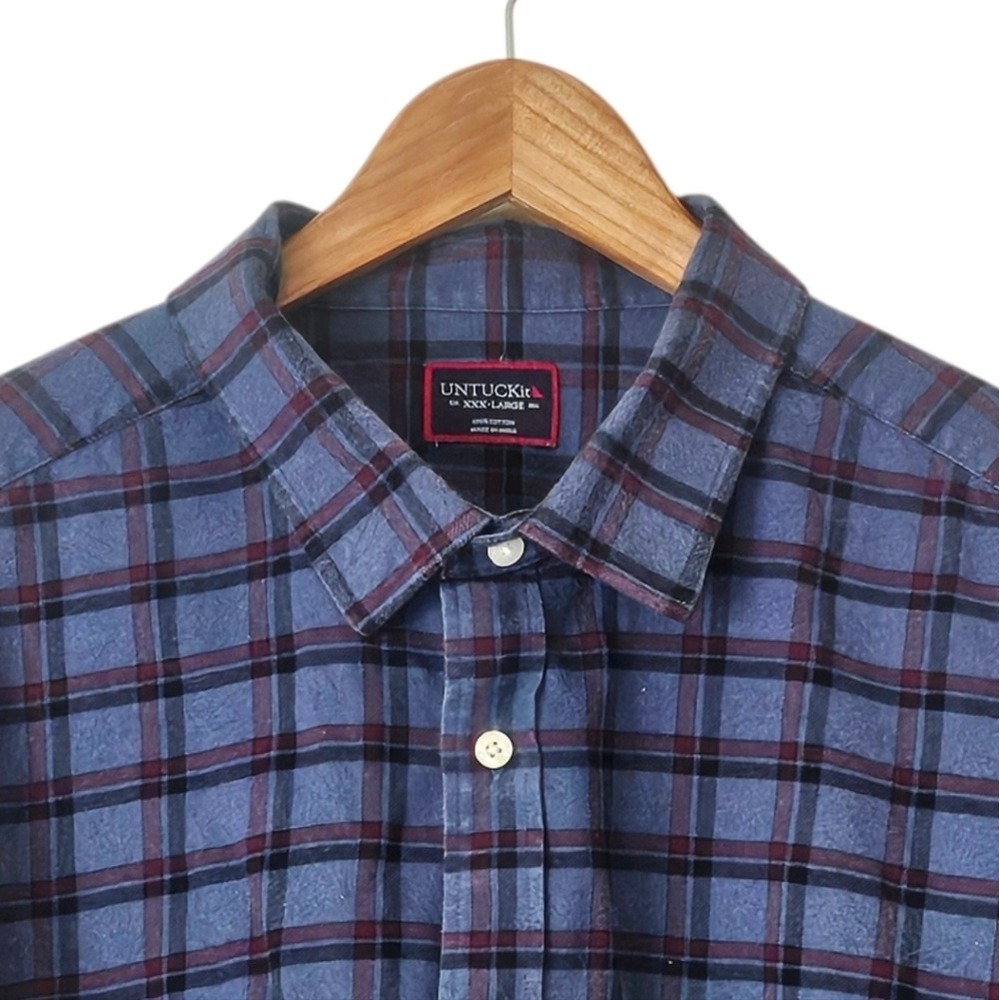 UNTUCKit Men's Scavino Flannel Button Down Shirt Blue Burgandy Windowpane XXXL